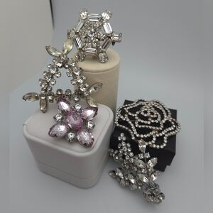 Lot of Brooches Silver Purple Flower w/Rhinestones Statement Pin Great Gift
